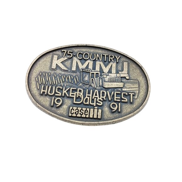 Vintage Case IH Belt Buckle, Brass KMMJ Husker Harvest Days Combine 1991 Agricul - Picture 1 of 2